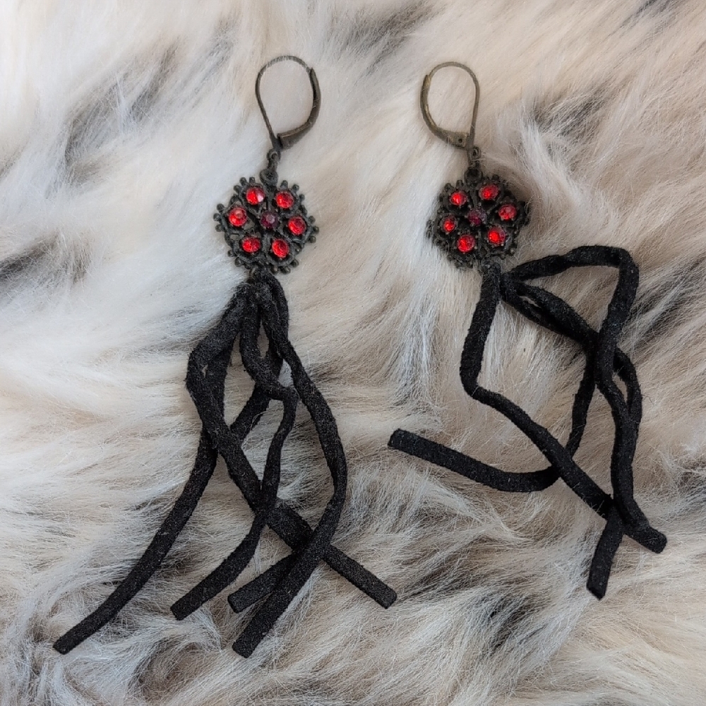 Black and Red Tassel Earrings